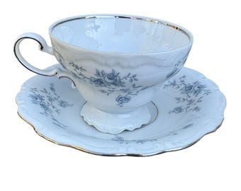 Johann Haviland Blue Garland Teacup and Saucer Set of 2 Bavaria Germany Vintage
