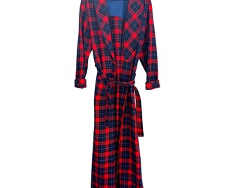 Accappatoio vintage Pendleton in lana da uomo, a quadri rossi e blu, con cintura, abbigliamento da casa, taglia L, prodotto negli Stati Uniti.