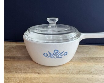 Vintage Corning Ware Blue Cornflower P-82-B rondel o pojemności 1,5 pinty z pokrywką ze szkła Pyrex