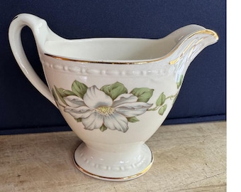 Homer Laughlin Eggshell Georgian Magnolia Creamer Gold Trim USA Vintage Floral