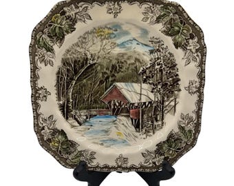 Johnson Bros. Den vänliga byns täckta bro, fyrkantig 7,5" salladstallrik