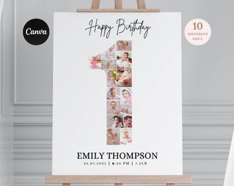 First Birthday Photo Collage Template | Number 1 Keepsake (Digital Download)