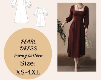 Patrón de costura para vestido de escote cuadrado de inspiración vintage – Descarga en PDF