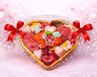 Coffret cœur cadeau sélection St Valentin rouge cadeau bonbons cadeaux regalos de galentine's day