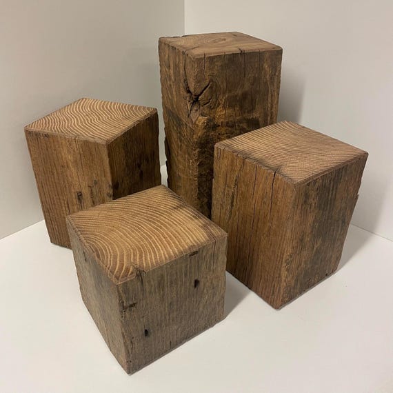 Handmade reclaimed oak pedestals and columns - solid wood displays from 19th century French beams (14cm base, custom heights)