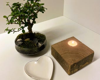 Handmade Weathered Oak Tealight Candle Holder