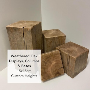 15 x 15 cm Handgemaakt verweerd eiken blok voor sokkel, stootbord, display of doe-het-zelf (aangepaste hoogte)