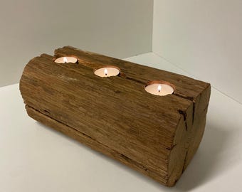 Handmade reclaimed oak candle holder from 19th century French oak beam