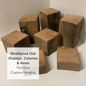Handgemaakt sokkelblok van verweerd eikenhout, staander van natuurlijk massief hout, displaystandaard of doe-het-zelf (10 x 10 cm x aangepaste hoogtes)