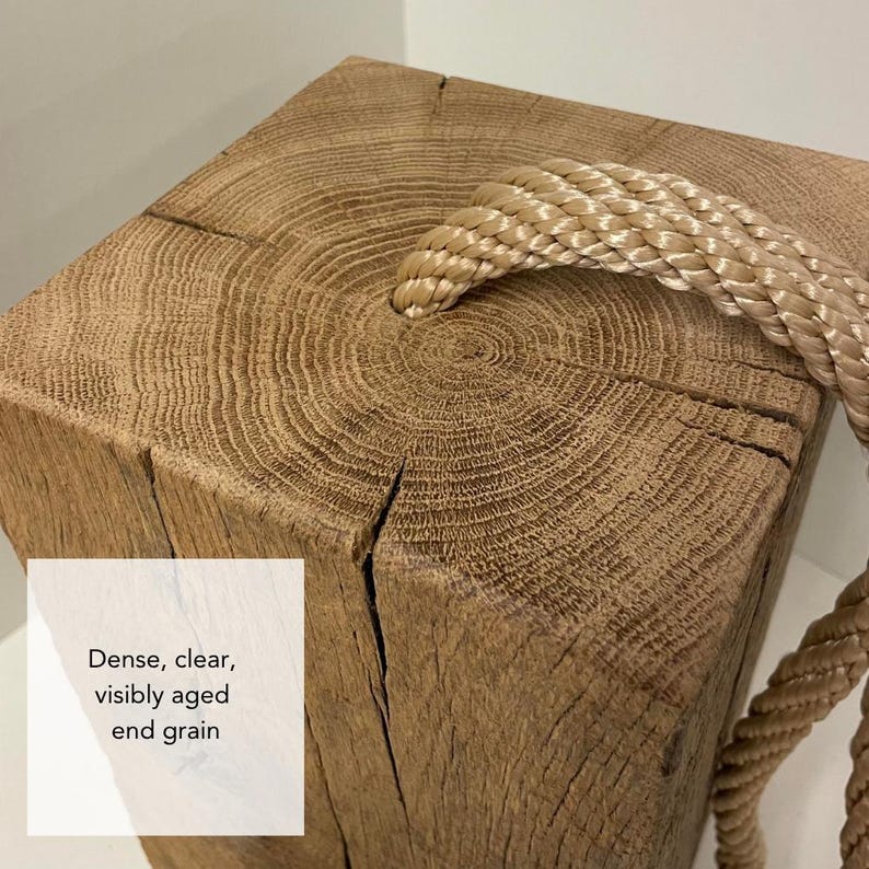 Handmade weathered French oak doorstop - solid wood block with rope handle for interiors, styling and home decor bild 5