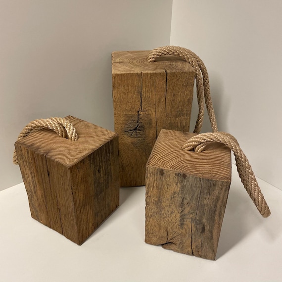 Custom handmade solid wood doorstop from weathered French oak