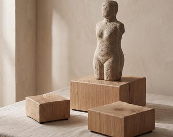 Refined oak statue bases - square solid aged wood display pedestal stand for sculptures and art