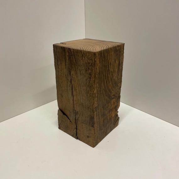Handmade Reclaimed Oak Block - 14x14x30cm 19th century French oak barn wood beam display stand