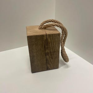 Handmade weathered French oak doorstop - solid wood block with rope handle for interiors, styling and home decor M: 15x15x20cm