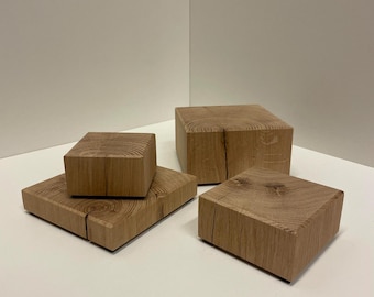 Handmade refined oak pedestals - square solid wood display stand for art and decor (8–19cm base, custom heights)