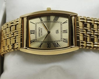 Vintage Gold Plated Seiko Quartz Tank Watch – Refurbished Japanese Analog Timepiece