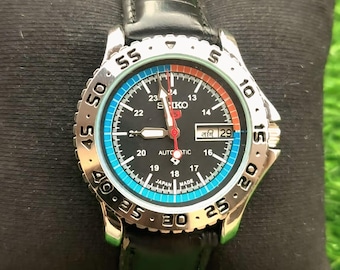 Vintage Seiko 5 Automatik-Werk 6309 restaurierte Armbanduhr Schwarzes Ziffernblatt mit fixer Bazel