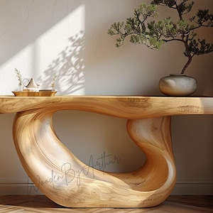 Sculptural Solid Wood Console Table | Organic Modern Entryway Table | Handcrafted Natural Wooden Furniture | Japandi Minimalist Hall Table