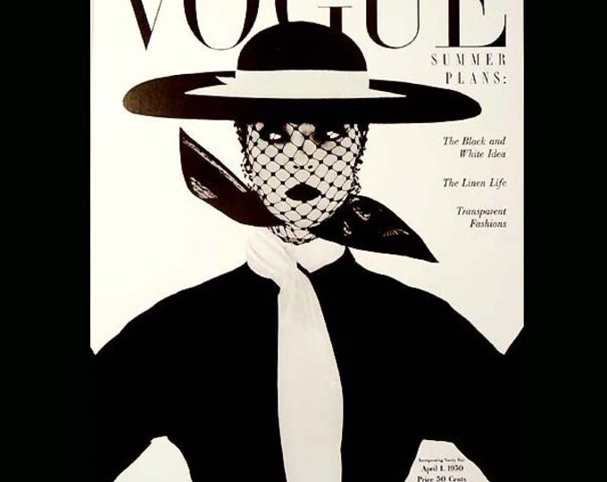 Vintage B/W April 1950 Vogue Fashion Poster Cover Art Irving Penn