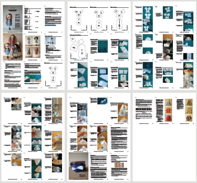 YoSD PDF download MSD. Tutorial for Blythe dolls and iMda BJD Long sleeved doll dress sewing pattern