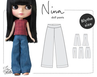 Patrón de costura, talla Blythe: Pantalón Nina / pantalón para muñecas. Descargar PDF.