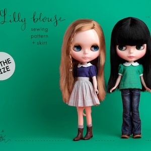 Sewing pattern, Blythe size: Lilly doll blouse and skirt. PDF download.