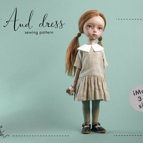 Patron de couture, taille iMda 3.0 : Robe de poupée taille basse Aud. Téléchargement PDF.