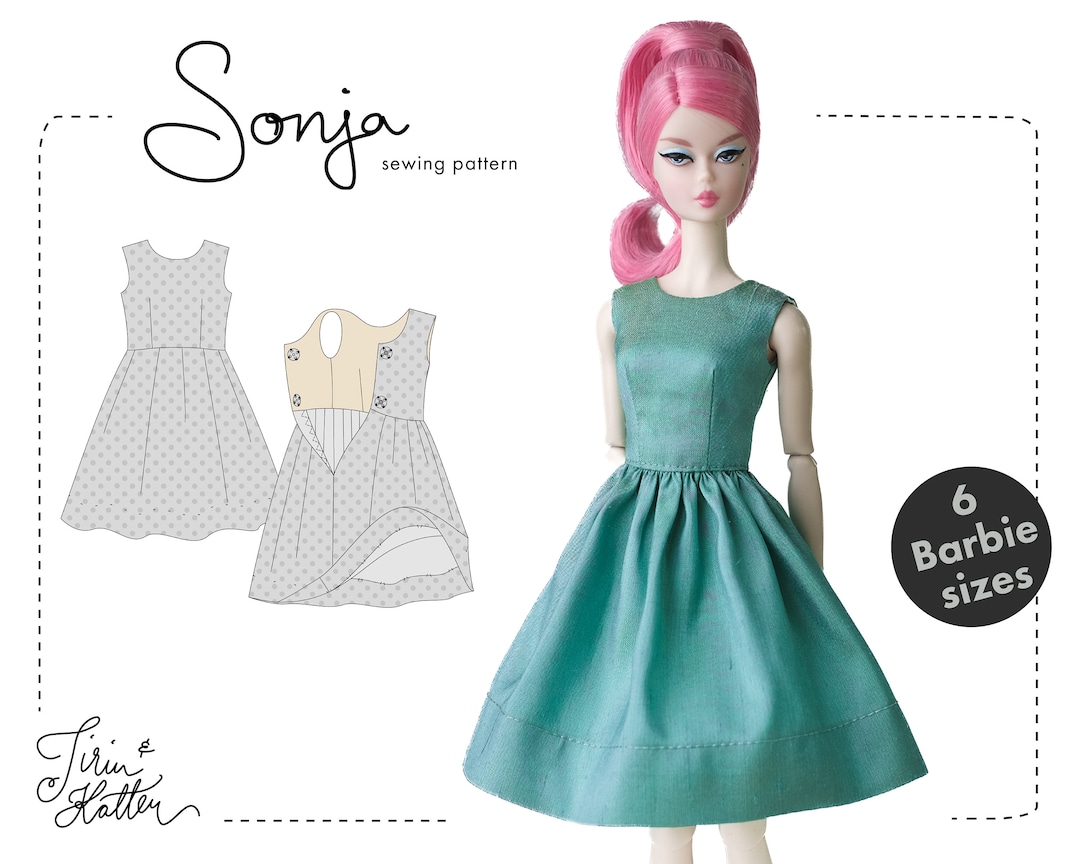 Sewing Pattern, Barbie Sizes. Sonja Doll Dress. PDF Download. Regular,  Curvy, Petite, Tall, Made to Move, Vintage, Silkstone, Model Muse 