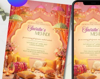 Luxury Pink Mehndi Invitation Template | Desi Jago / Sangeet / Dholki Invite | Indian / Pakistani Digital Download
