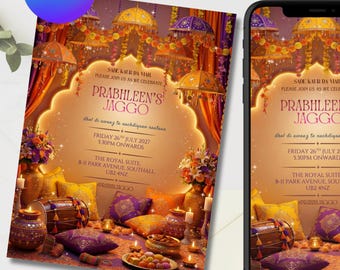 Punjabi Jaggo Invitation Template | Editable Canva | Mehndi, Sangeet | Punjabi Wedding Invite | Digital Download