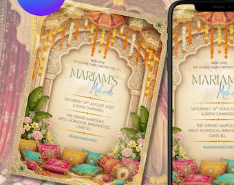 Mughal Mehndi Invitation Template | Indian Pakistani Dholki Sangeet Invite | Digital Download