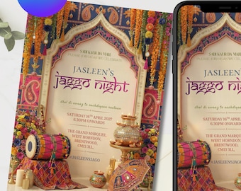 Blue Jaggo Invitation | Punjabi Mehndi, Dholki Invite | Sikh, Hindu, Muslim Pre-Wedding celebration