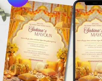 Marigold Yellow Mayoun, Haldi, Pithi Invitation Template | Editable Mehndi Invite | Pakistani, Indian Wedding