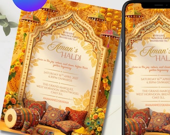 Yellow Haldi Mayoun Pithi Invitation | Indian Pakistani Wedding Invite | Editable Digital Template | Hindu Muslim Sikh