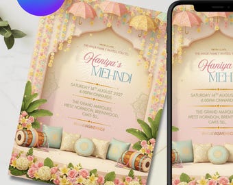 Pastel Mehndi Invitation | Indian Pakistani Dholki Sangeet Invite | Floral Wedding | Digital Download