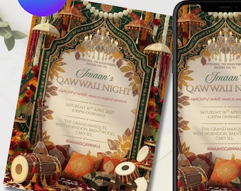 Editable Qawwali Night Invitation | Luxury Desi Wedding Invite | Canva Template