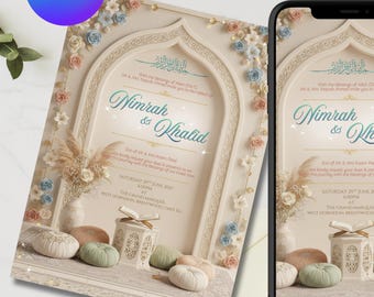 Floral Nikkah Invitation Template | Digital Download Canva | Editable Muslim Wedding Invite | Islamic Marriage
