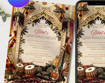 Qawwali Night Invitation Editable Template | Desi Wedding / Mehndi Invite | Traditional Pakistani Indian Music Night