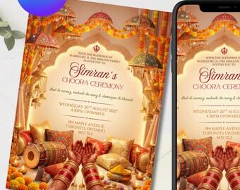 Choora Ceremony Invitation | Punjabi / Desi Wedding Invite | Editable South Asian Digital Template