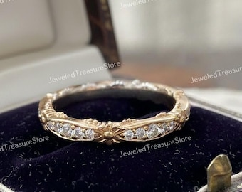 1910er Jahre Antike Blumen Art Deco Diamant Ehering Band zweifarbige Band Vintage Band Eternity Band antikes Band Jubiläumsring Stapelring