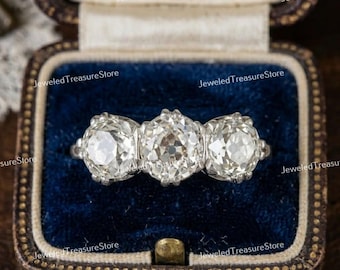 1910s Vintage Edwardian 2.00 Carat Old European Diamond Engagement Ring In 935 Argentium Silver, Estate Trilogy Ring, Antique Art Deco Ring
