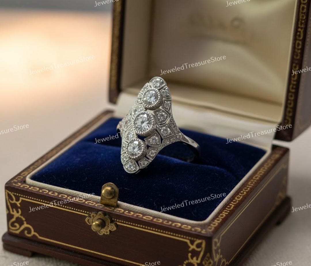 1910s Vintage Art Deco 2.50 Ct Round Cut Diamond Engagement Ring in 935 ...
