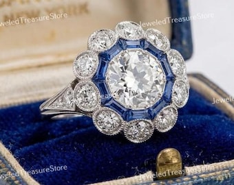 1910s Vintage Edwardian 2.00 Carats Round Cut Diamond Art Deco Engagement Ring In 935 Argentium Silver, Antique Estate Jewelry For Women's