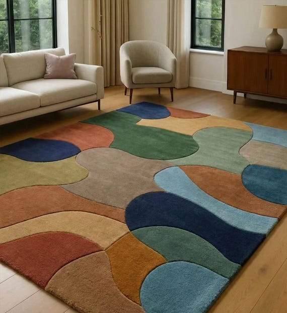 Hand Tufted Modern Abstract Wool Rug  Colorful Living Room Large Area carpet 160x230cm Contemporary Home Decor