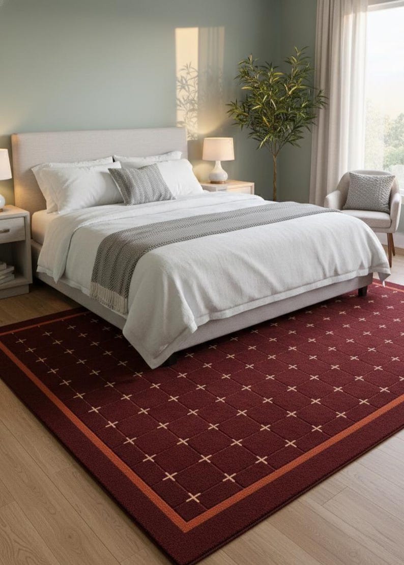 Modern Abstract Wool Area Rug, Hand Tufted Terracotta Red Rug With ...