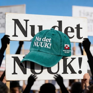 Nu det Nuuk! Hut - gestickte grönländische Flexfit-Kappe, Make America Go Away Dad-Hut, Anti-Trumpf-Hut, Politischer Widerstand, Distressed Wash Style