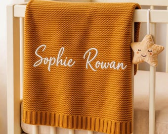 Manta de bebé de punto de algodón personalizada, nombre bordado personalizado, funda suave para guardería
