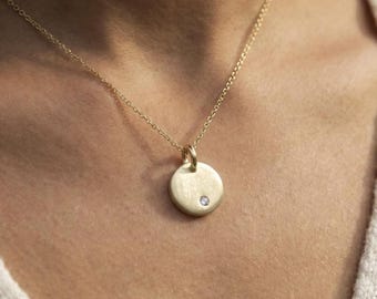 14k Solid Gold Natural Diamond Pendant Necklace - Round Cut Chain Pendant Necklace -  Handmade Fine jewelry for Gift