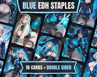 Blauwe EDH-nietjesbundel | 18 Anime Waifu-proxy's | Dubbelzijdige custom Commander-kaarten