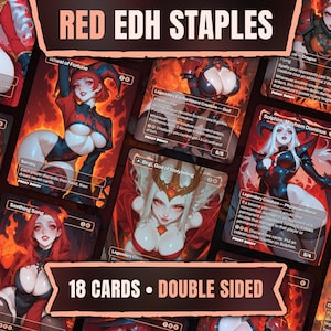 Rode EDH-nietjesbundel | 18 Anime Waifu-proxy's | Dubbelzijdige custom Commander-kaarten